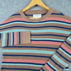 REI Cooperative Sweater Womens Small Brown Striped Waffle Knit Gorpcore Retro